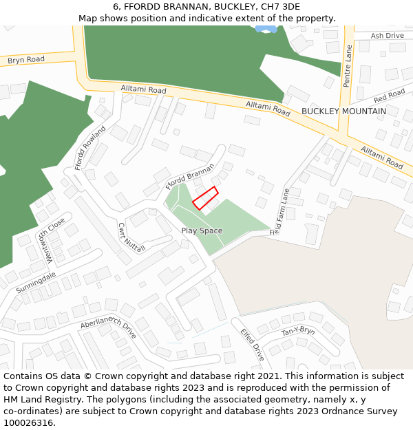 6, FFORDD BRANNAN, BUCKLEY, CH7 3DE: Location map and indicative extent of plot