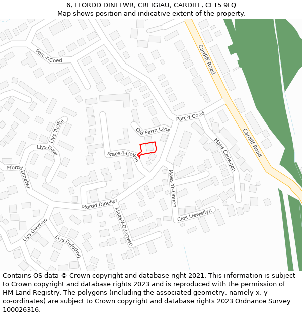 6, FFORDD DINEFWR, CREIGIAU, CARDIFF, CF15 9LQ: Location map and indicative extent of plot