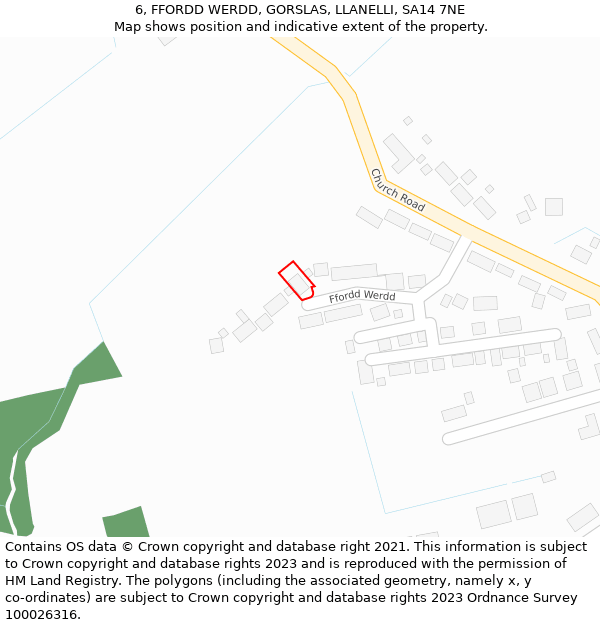 6, FFORDD WERDD, GORSLAS, LLANELLI, SA14 7NE: Location map and indicative extent of plot