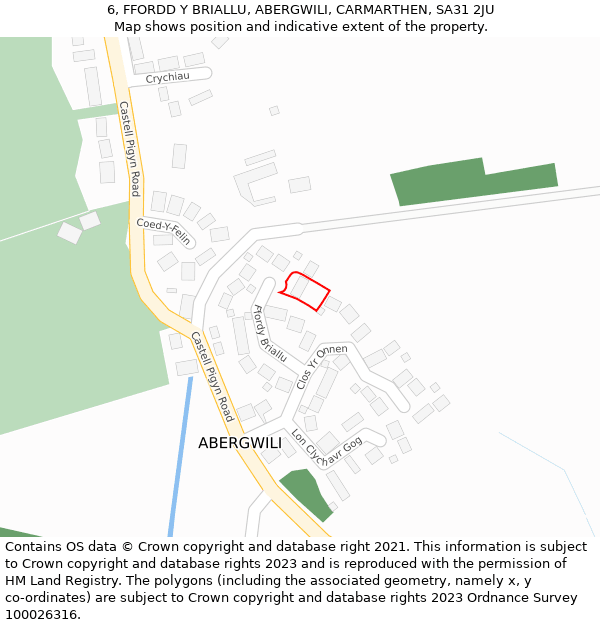 6, FFORDD Y BRIALLU, ABERGWILI, CARMARTHEN, SA31 2JU: Location map and indicative extent of plot