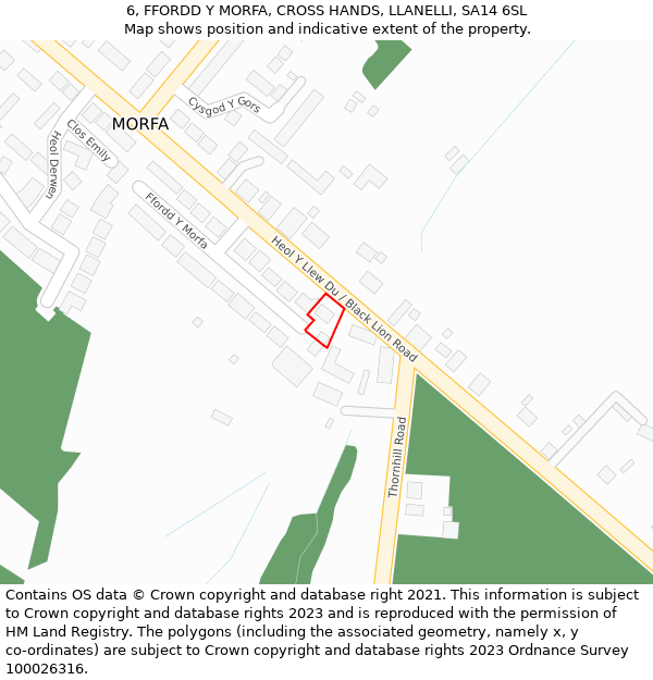 6, FFORDD Y MORFA, CROSS HANDS, LLANELLI, SA14 6SL: Location map and indicative extent of plot