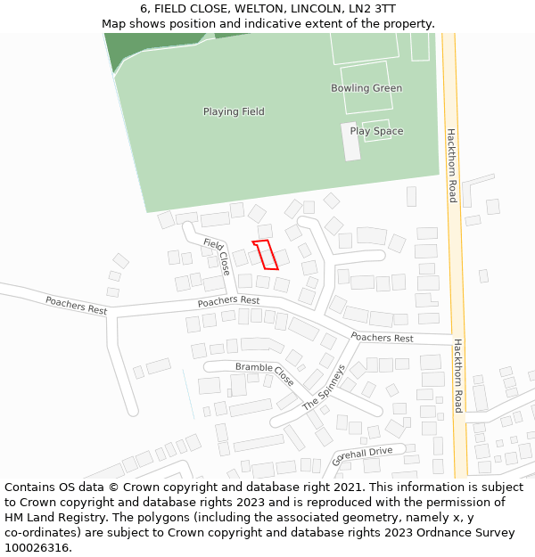 6, FIELD CLOSE, WELTON, LINCOLN, LN2 3TT: Location map and indicative extent of plot