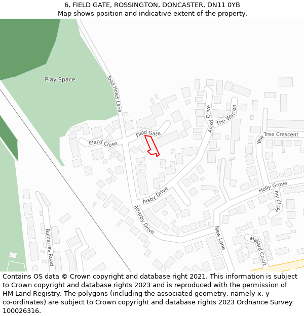 6, FIELD GATE, ROSSINGTON, DONCASTER, DN11 0YB: Location map and indicative extent of plot