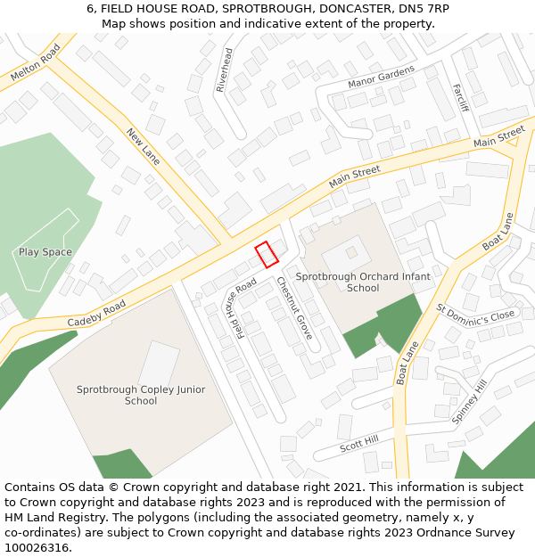 6, FIELD HOUSE ROAD, SPROTBROUGH, DONCASTER, DN5 7RP: Location map and indicative extent of plot