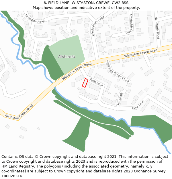 6, FIELD LANE, WISTASTON, CREWE, CW2 8SS: Location map and indicative extent of plot