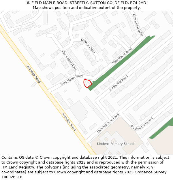 6, FIELD MAPLE ROAD, STREETLY, SUTTON COLDFIELD, B74 2AD: Location map and indicative extent of plot