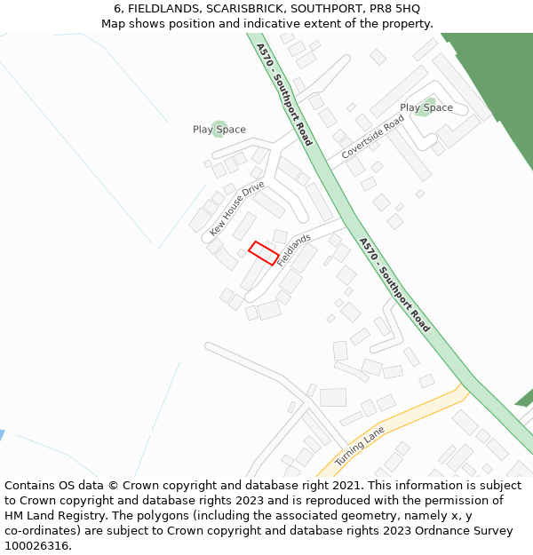 6, FIELDLANDS, SCARISBRICK, SOUTHPORT, PR8 5HQ: Location map and indicative extent of plot