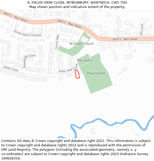 6, FIELDS VIEW CLOSE, WYBUNBURY, NANTWICH, CW5 7SD: Location map and indicative extent of plot