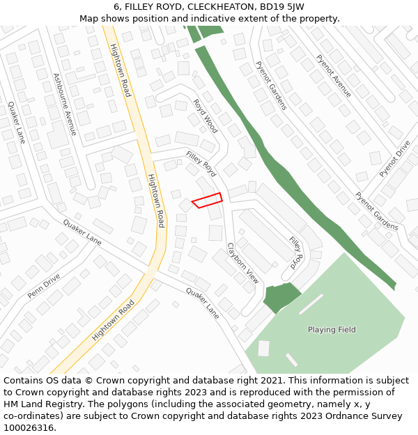 6, FILLEY ROYD, CLECKHEATON, BD19 5JW: Location map and indicative extent of plot