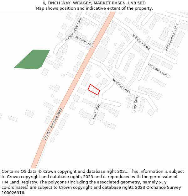 6, FINCH WAY, WRAGBY, MARKET RASEN, LN8 5BD: Location map and indicative extent of plot