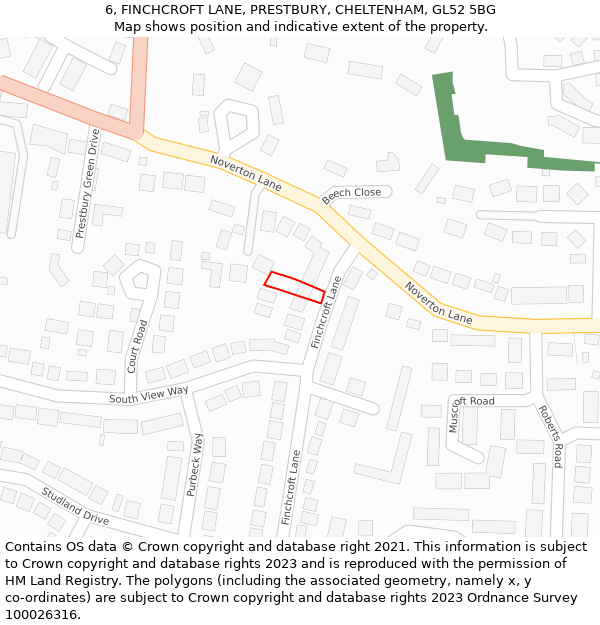 6, FINCHCROFT LANE, PRESTBURY, CHELTENHAM, GL52 5BG: Location map and indicative extent of plot