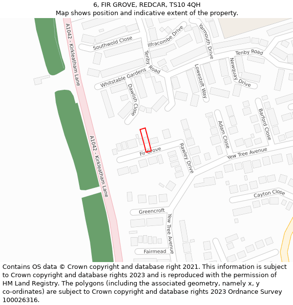 6, FIR GROVE, REDCAR, TS10 4QH: Location map and indicative extent of plot