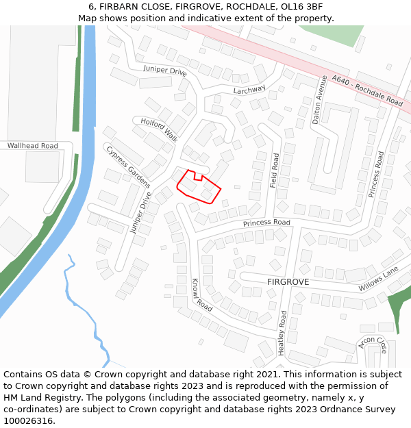 6, FIRBARN CLOSE, FIRGROVE, ROCHDALE, OL16 3BF: Location map and indicative extent of plot