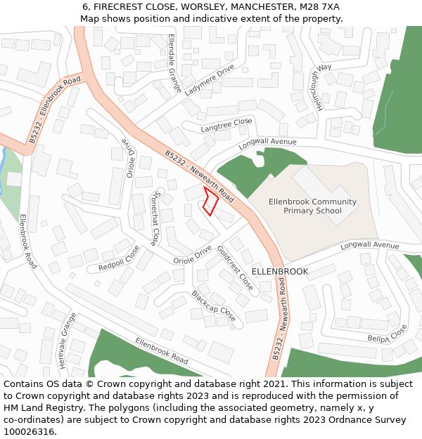 6, FIRECREST CLOSE, WORSLEY, MANCHESTER, M28 7XA: Location map and indicative extent of plot