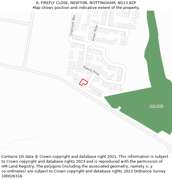 6, FIREFLY CLOSE, NEWTON, NOTTINGHAM, NG13 8ZP: Location map and indicative extent of plot