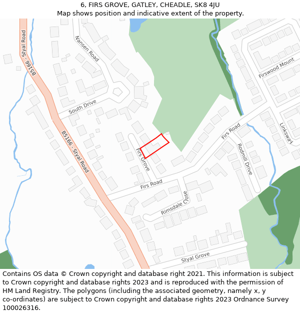 6, FIRS GROVE, GATLEY, CHEADLE, SK8 4JU: Location map and indicative extent of plot