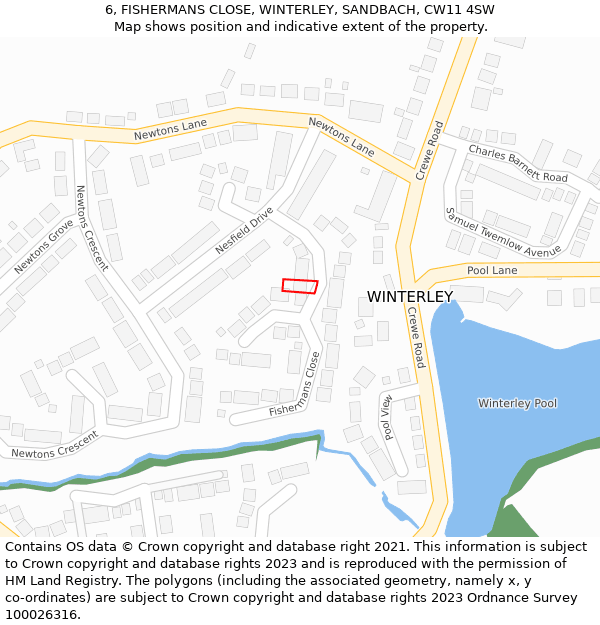 6, FISHERMANS CLOSE, WINTERLEY, SANDBACH, CW11 4SW: Location map and indicative extent of plot