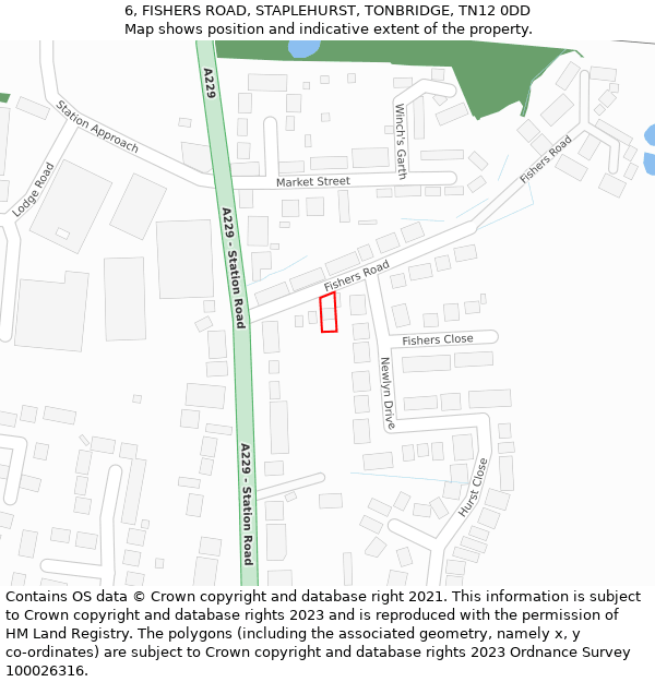 6, FISHERS ROAD, STAPLEHURST, TONBRIDGE, TN12 0DD: Location map and indicative extent of plot