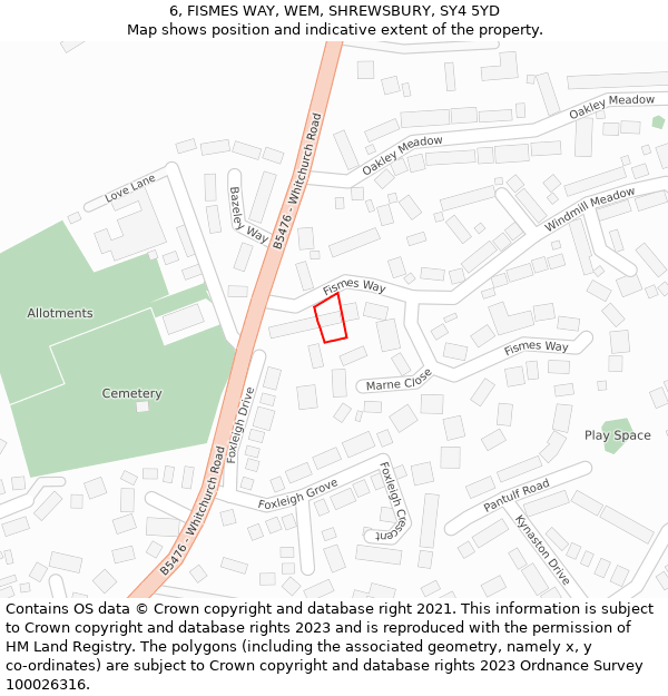 6, FISMES WAY, WEM, SHREWSBURY, SY4 5YD: Location map and indicative extent of plot