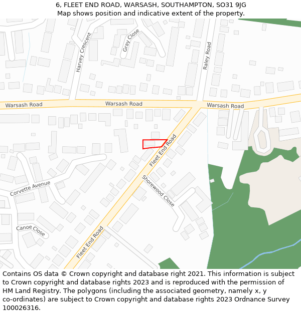 6, FLEET END ROAD, WARSASH, SOUTHAMPTON, SO31 9JG: Location map and indicative extent of plot