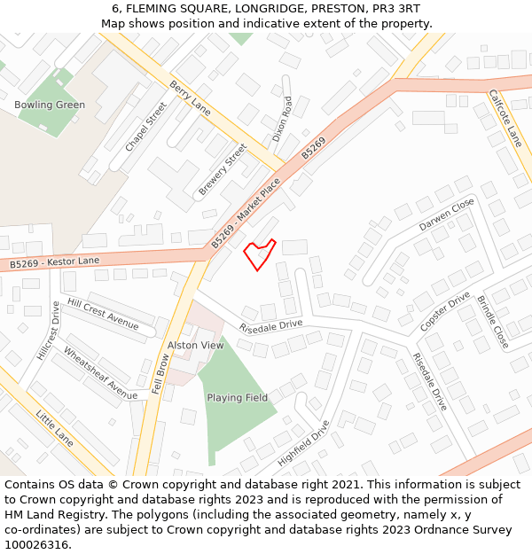 6, FLEMING SQUARE, LONGRIDGE, PRESTON, PR3 3RT: Location map and indicative extent of plot