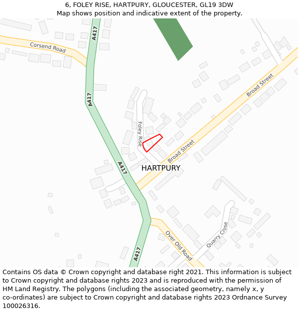 6, FOLEY RISE, HARTPURY, GLOUCESTER, GL19 3DW: Location map and indicative extent of plot