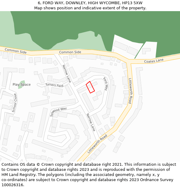 6, FORD WAY, DOWNLEY, HIGH WYCOMBE, HP13 5XW: Location map and indicative extent of plot