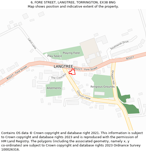 6, FORE STREET, LANGTREE, TORRINGTON, EX38 8NG: Location map and indicative extent of plot