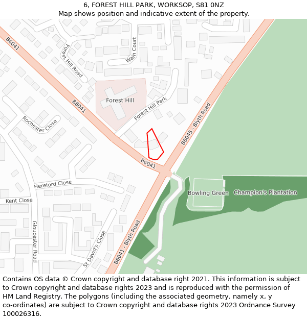 6, FOREST HILL PARK, WORKSOP, S81 0NZ: Location map and indicative extent of plot