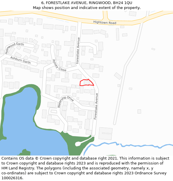 6, FORESTLAKE AVENUE, RINGWOOD, BH24 1QU: Location map and indicative extent of plot