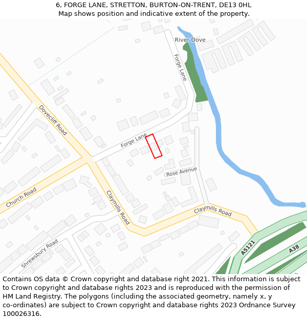 6, FORGE LANE, STRETTON, BURTON-ON-TRENT, DE13 0HL: Location map and indicative extent of plot