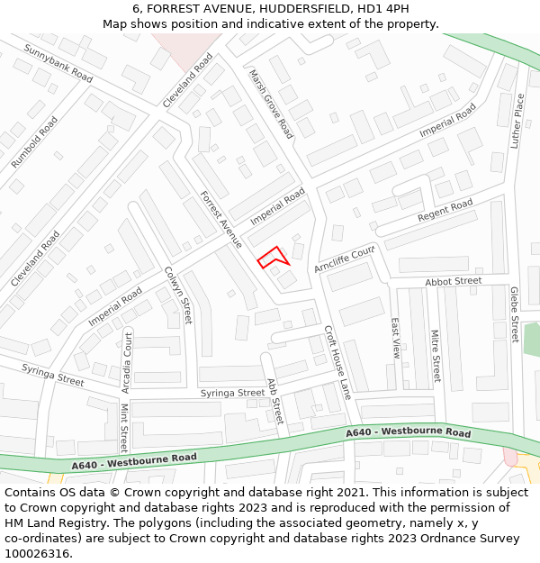 6, FORREST AVENUE, HUDDERSFIELD, HD1 4PH: Location map and indicative extent of plot