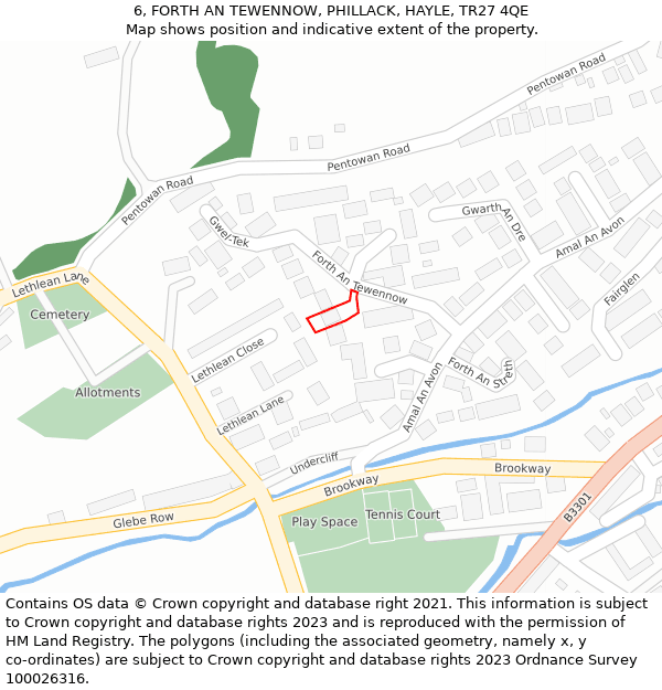 6, FORTH AN TEWENNOW, PHILLACK, HAYLE, TR27 4QE: Location map and indicative extent of plot