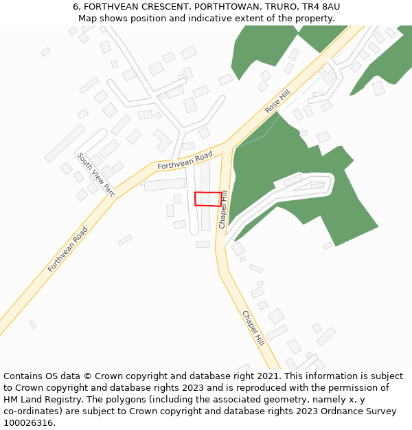 6, FORTHVEAN CRESCENT, PORTHTOWAN, TRURO, TR4 8AU: Location map and indicative extent of plot