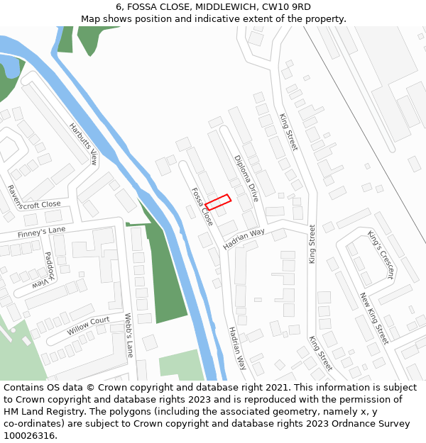 6, FOSSA CLOSE, MIDDLEWICH, CW10 9RD: Location map and indicative extent of plot