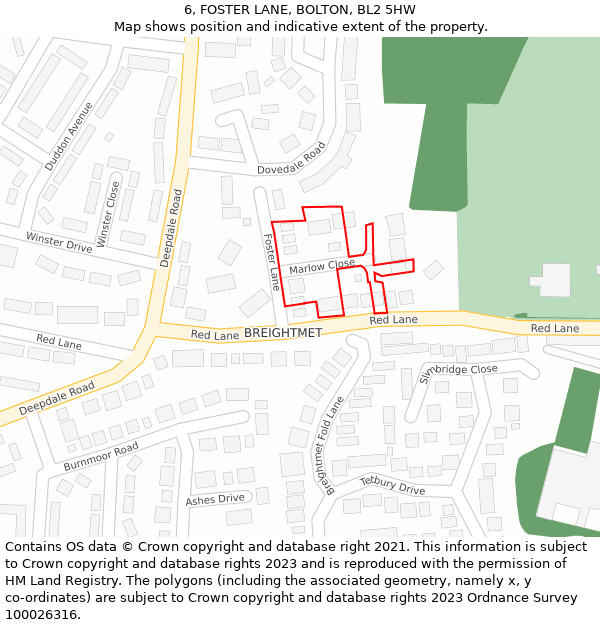6, FOSTER LANE, BOLTON, BL2 5HW: Location map and indicative extent of plot
