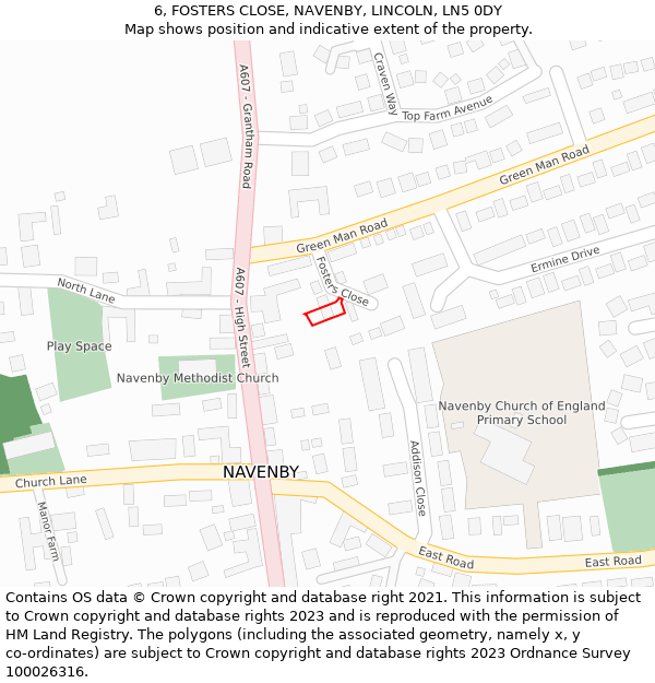 6, FOSTERS CLOSE, NAVENBY, LINCOLN, LN5 0DY: Location map and indicative extent of plot