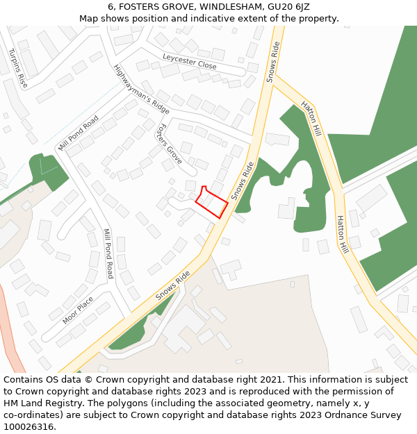 6, FOSTERS GROVE, WINDLESHAM, GU20 6JZ: Location map and indicative extent of plot