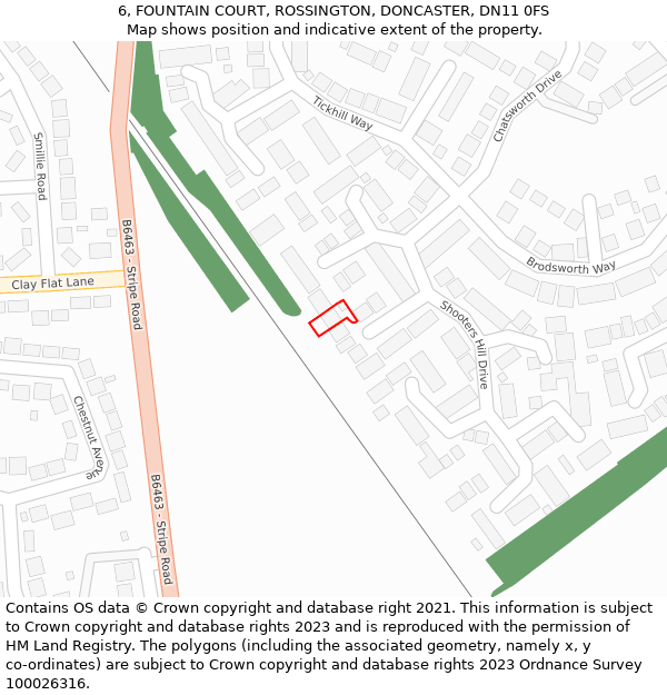 6, FOUNTAIN COURT, ROSSINGTON, DONCASTER, DN11 0FS: Location map and indicative extent of plot