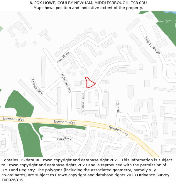 6, FOX HOWE, COULBY NEWHAM, MIDDLESBROUGH, TS8 0RU: Location map and indicative extent of plot