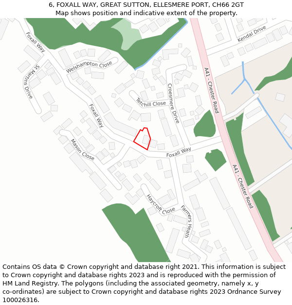 6, FOXALL WAY, GREAT SUTTON, ELLESMERE PORT, CH66 2GT: Location map and indicative extent of plot