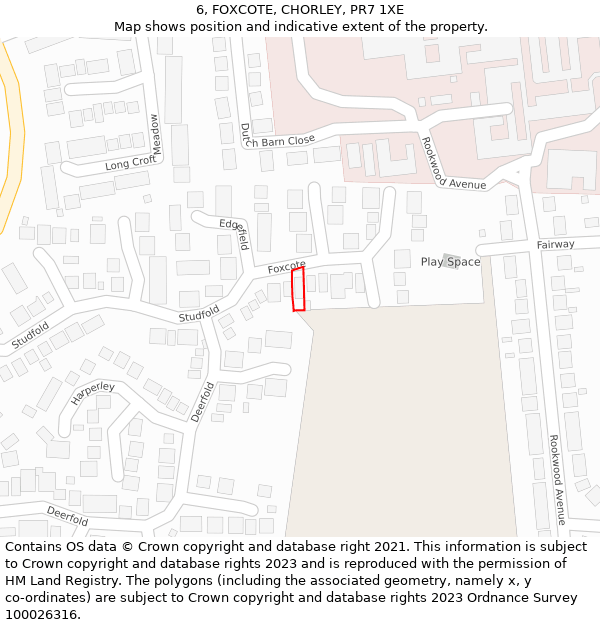 6, FOXCOTE, CHORLEY, PR7 1XE: Location map and indicative extent of plot