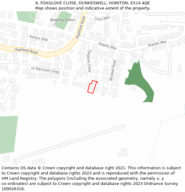 6, FOXGLOVE CLOSE, DUNKESWELL, HONITON, EX14 4QE: Location map and indicative extent of plot