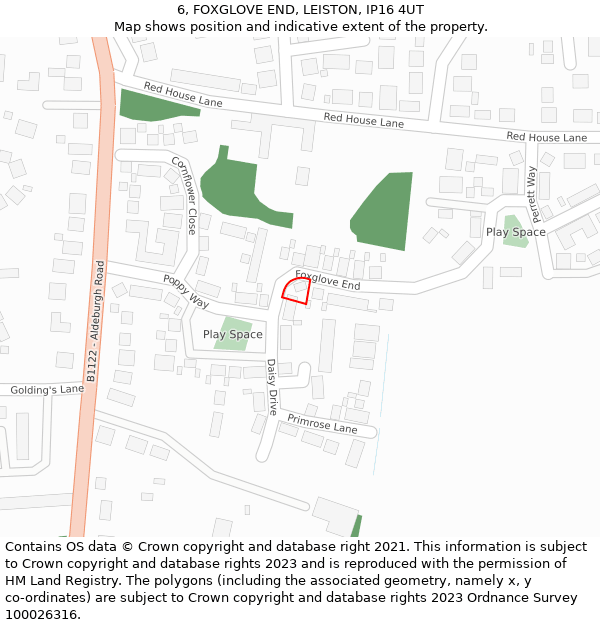 6, FOXGLOVE END, LEISTON, IP16 4UT: Location map and indicative extent of plot