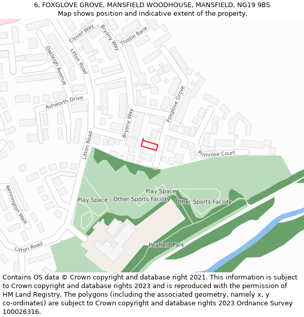 6, FOXGLOVE GROVE, MANSFIELD WOODHOUSE, MANSFIELD, NG19 9BS: Location map and indicative extent of plot