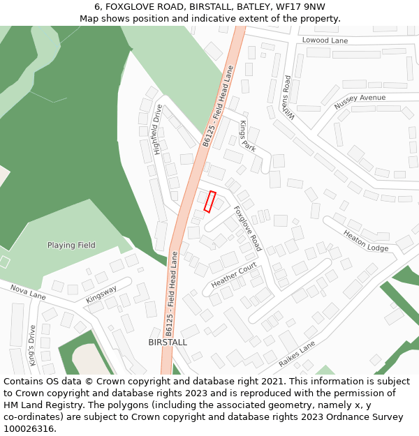 6, FOXGLOVE ROAD, BIRSTALL, BATLEY, WF17 9NW: Location map and indicative extent of plot