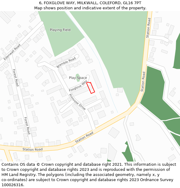 6, FOXGLOVE WAY, MILKWALL, COLEFORD, GL16 7PT: Location map and indicative extent of plot