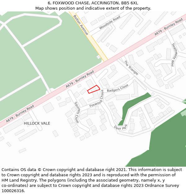 6, FOXWOOD CHASE, ACCRINGTON, BB5 6XL: Location map and indicative extent of plot