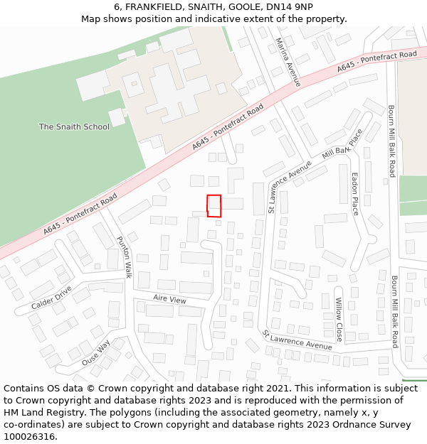 6, FRANKFIELD, SNAITH, GOOLE, DN14 9NP: Location map and indicative extent of plot