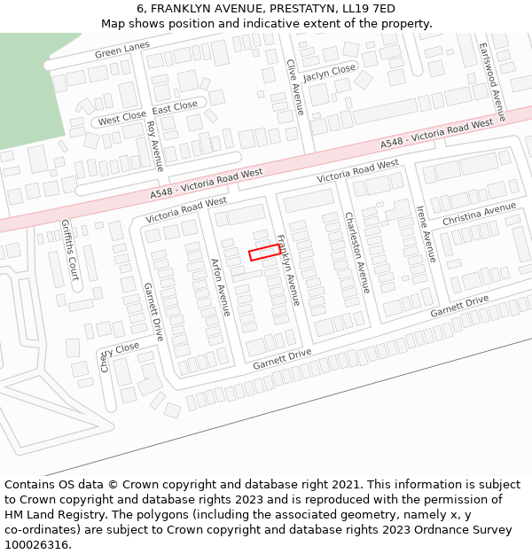 6, FRANKLYN AVENUE, PRESTATYN, LL19 7ED: Location map and indicative extent of plot